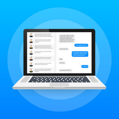 Social network concept. Blank template. Laptop with messenger application. Vector stock illustration.