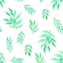 Fototapeta premium Seamless pattern with leaves watercolor background. Vector illustration.