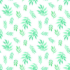 Seamless pattern with leaves watercolor background. Vector illustration.
