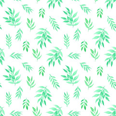 Seamless pattern with leaves watercolor background. Vector illustration.