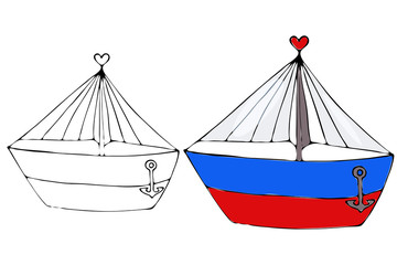 Black line pirate ship for coloring book