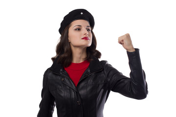 Young pretty woman Ernesto Che Guevara cosplay.