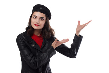 Young pretty woman Ernesto Che Guevara cosplay.