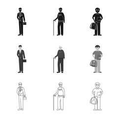 Vector illustration of character and avatar  logo. Collection of character and portrait stock vector illustration.