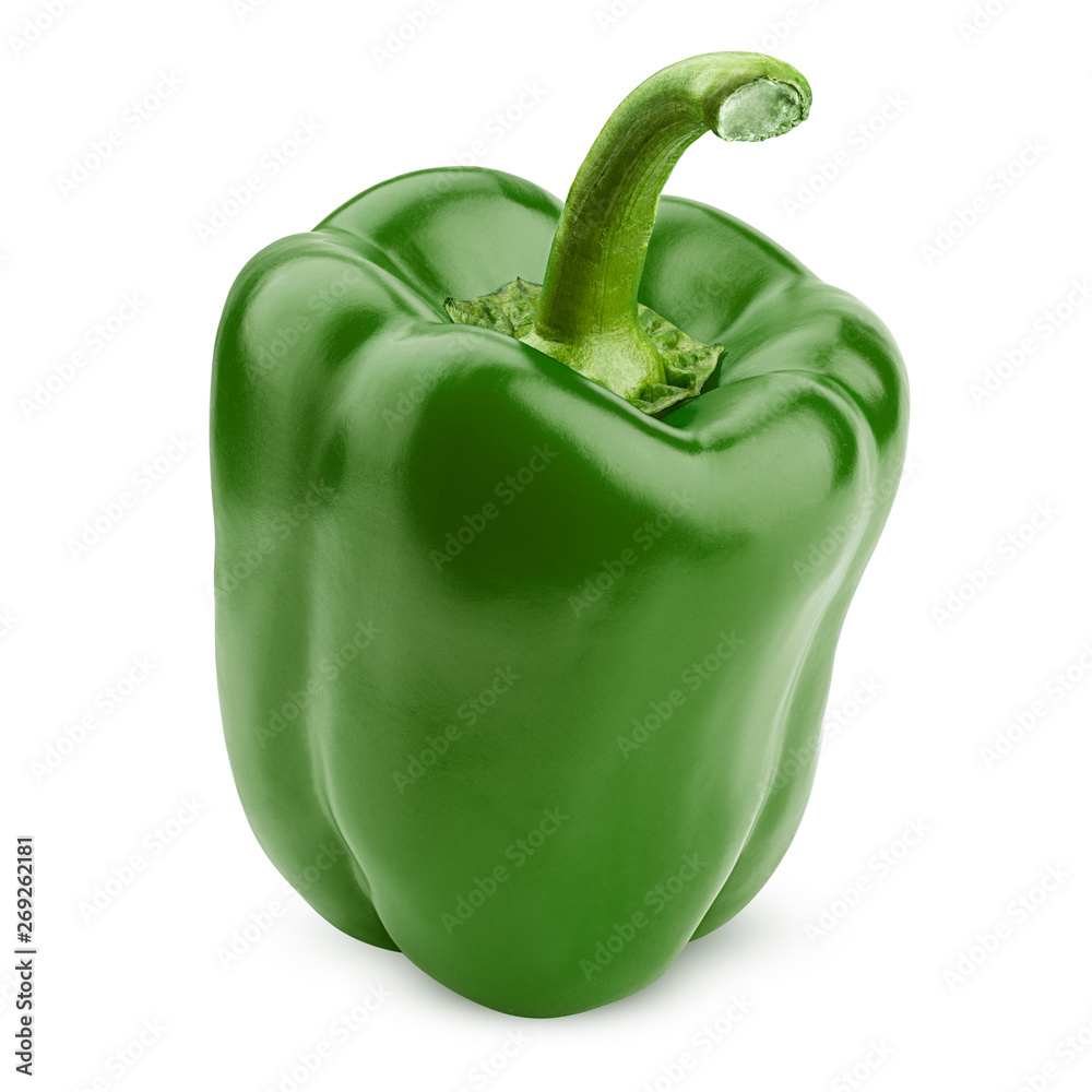 Wall mural sweet green pepper, paprika, isolated on white background, clipping path, full depth of field