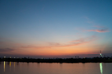 Fototapeta na wymiar The sky in evening, the sunset over lake background