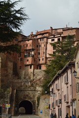 Fototapeta na wymiar December 28, 2013. Albarracin, Teruel, Aragon, Spain. Medieval Villa Albarracin With Its Hanging Mountain Houses And Tunel. History, Travel, Nature, Landscape, Vacation, Architecture.