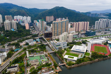 Fototapeta premium Top view of Hong Kong apartment building