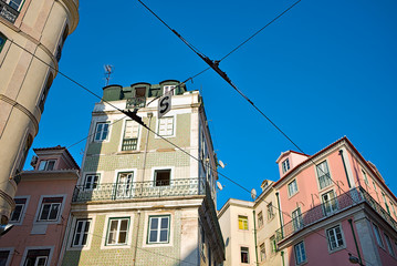 Fototapeta na wymiar Electric cables of the tram in Lisbon