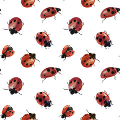 Seamless pattern with ladybug in watercolor. Ladybug for design. Ladybugs isolated on white background. Watercolor painting.