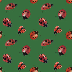 Seamless pattern with ladybug in watercolor. Ladybug for design. Ladybugs isolated on white background. Watercolor painting.