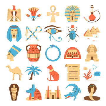 Egypt colorful icons set in flat style