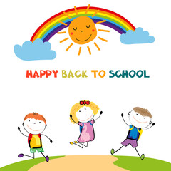Fototapeta premium Happy boys and girls back to school after the holidays