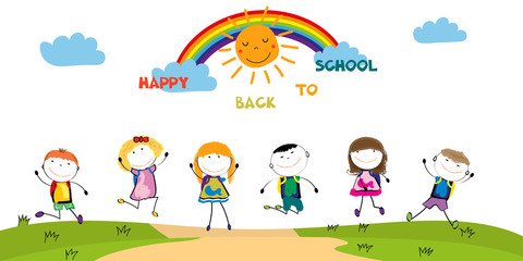 Obraz na płótnie Canvas Happy boys and girls back to school after the holidays