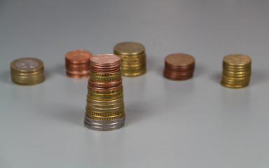 Heaps of euro coins and cents