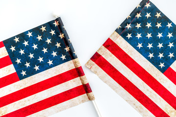 Obraz premium Independence day of USA with flag on white background top view