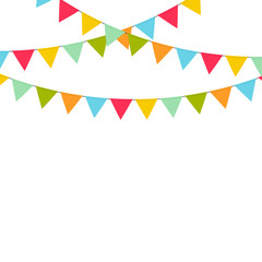 Multicolored bright buntings garlands. Vector isolated on white background.