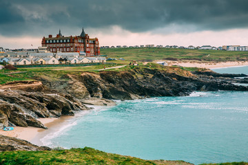 Beautiful cornish coastline in Newquay, United Kingdom