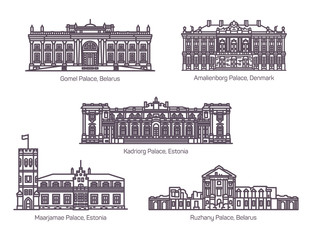 Set of isolated historical landmarks or palace