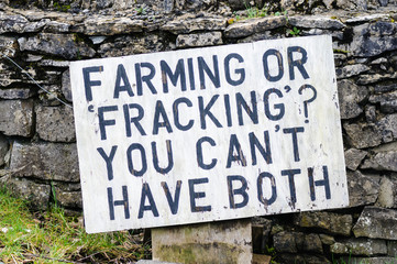 Sign in a rural area protesting against potential fracking saying 