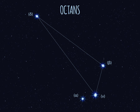 Octans (The Octant) constellation, vector illustration with basic stars against the starry sky 