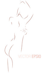 Women's naked slim body. Female silhouette, rear view. Sketch, vector