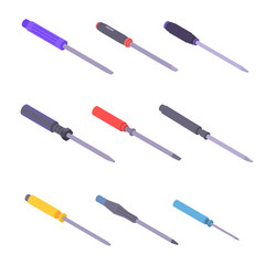 Fototapeta premium Screwdriver icons set. Isometric set of screwdriver vector icons for web design isolated on white background