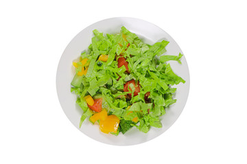 Salad with cucumber tomatoes and yellow pepper isolated on white background