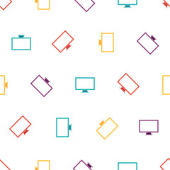 Seamless pattern with monitor on white background, vector illustration