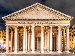 Fototapeta premium Pantheon - former Roman temple. Piazza della Rotonda by night, Rome, Italy