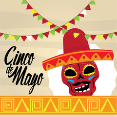 Cinco de mayo poster with a skull - Vector