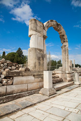 Ruins of the Library of Celsus and ephesus antiq theater in Ephesus izmir turkey