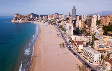 Aerial view of coast at Benidorm cityscape with a modern apartments