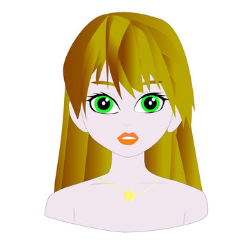 Ilustracion cara chica anime de ojos grandes - vector