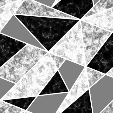 Geometric marble seamless pattern. Monochrome minimalist background