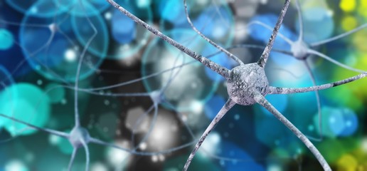 Neuron, neural network, ganglion, brain activity, 3d rendering