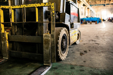 Closeup Old forklift in the manufacturer. forklift in the enterprise