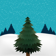 Christmas tree in the snow. New Year card