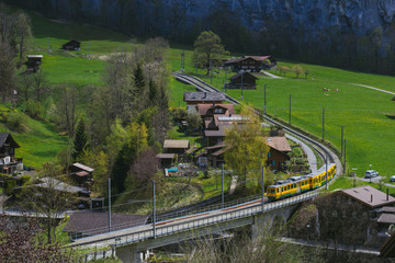 Mountain train in the Lauterbrunnen Valley, Switzerland