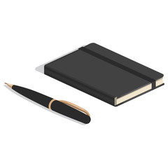 Black notebook and pen