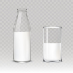 Glass bottle and glass of milk