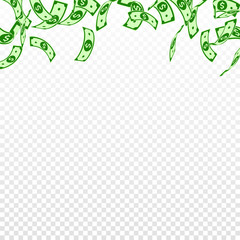 American dollar notes falling. Floating USD bills