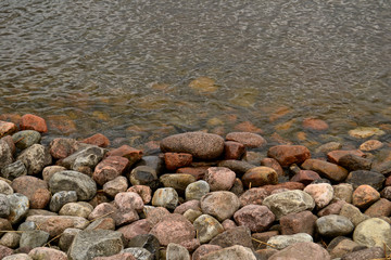 pebble coast of the Gulf of Finland. Copy space