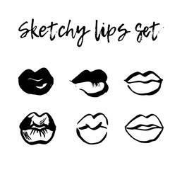 Sketchy lips set fashion illustration vector