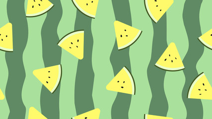 Watermelon on green background seamless pattern.