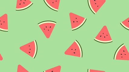 Watermelon on green background seamless pattern.