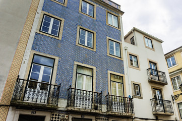 Traditional portuguese facade decoration azulejos in Lisbon, Portugal