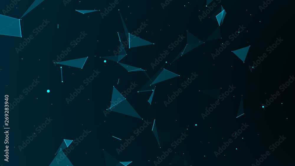 Poster Abstract digital background. Cosmic particles. The effect of plexus. Big data visualization. 3d rendering