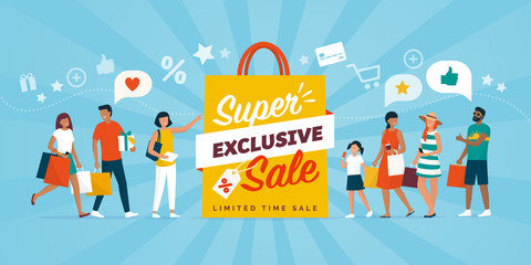 Exclusive sale discounts and people shopping