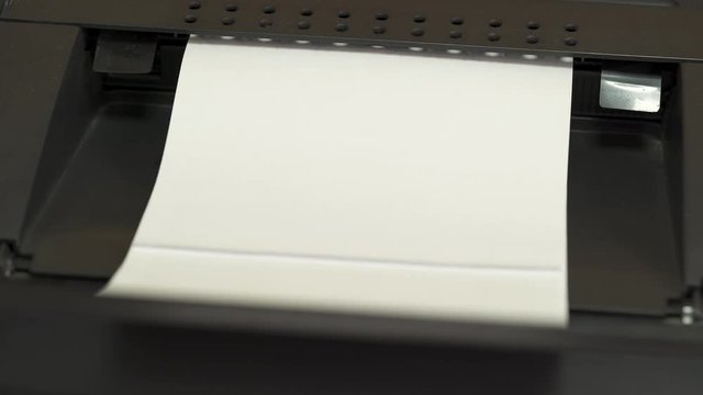 Printing documents process. Professional technical equipment. Printing machine in work. Close-up demonstration video